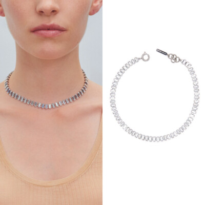 Justine Clenquet Necklace Rhinestone Choker Pendant Brass Plated