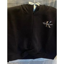 Calvin Klein Girls Hoodie Twist Front Pullover Black CK logo front Sz: 6 NWT