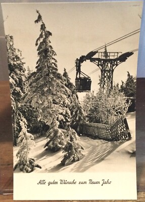 Germany RPPC - BEST WISHES FOR THE NEW YEAR Ski Gondola Winter Snowy Trees