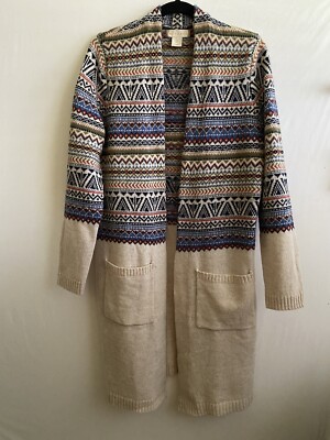 Mirasol NWT Open Front  knit Cardigan Lambswool Blend Multicolor Pockets Size L