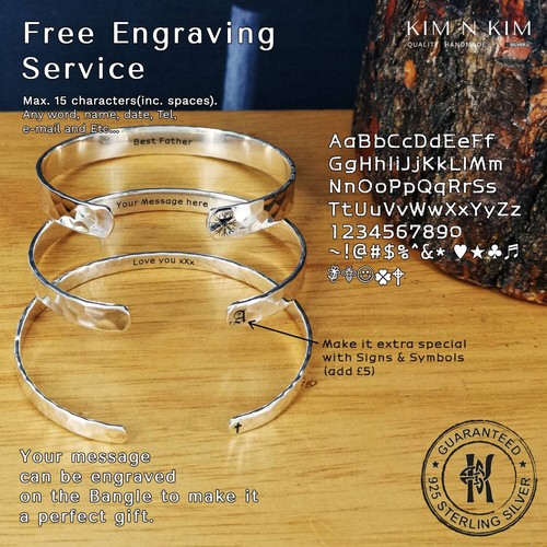 Solid & Thick Hammered Bangle Bracelet with Symbol ✔️Solid 925 Silver✔️Quality - Picture 2 of 10