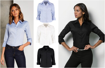 KUSTOM KIT DAMEN DREIVIERTELÄRMEL OXFORD BLUSE HEMD SMART OFFICE KK710