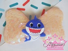 So Adorable 5" Blue Baby Shark White Sequin Sparkle Vinyl Hair Bow L K  
