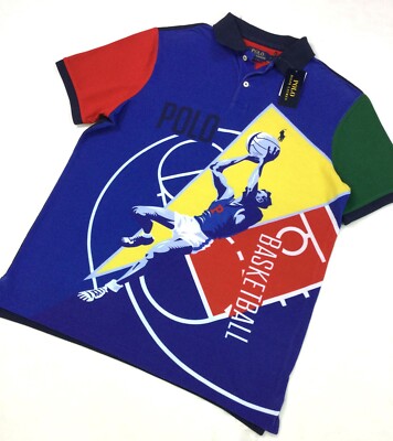 Polo Ralph Lauren Men Color-Block Classic Fit Basketball Graphic Mesh Polo Shirt
