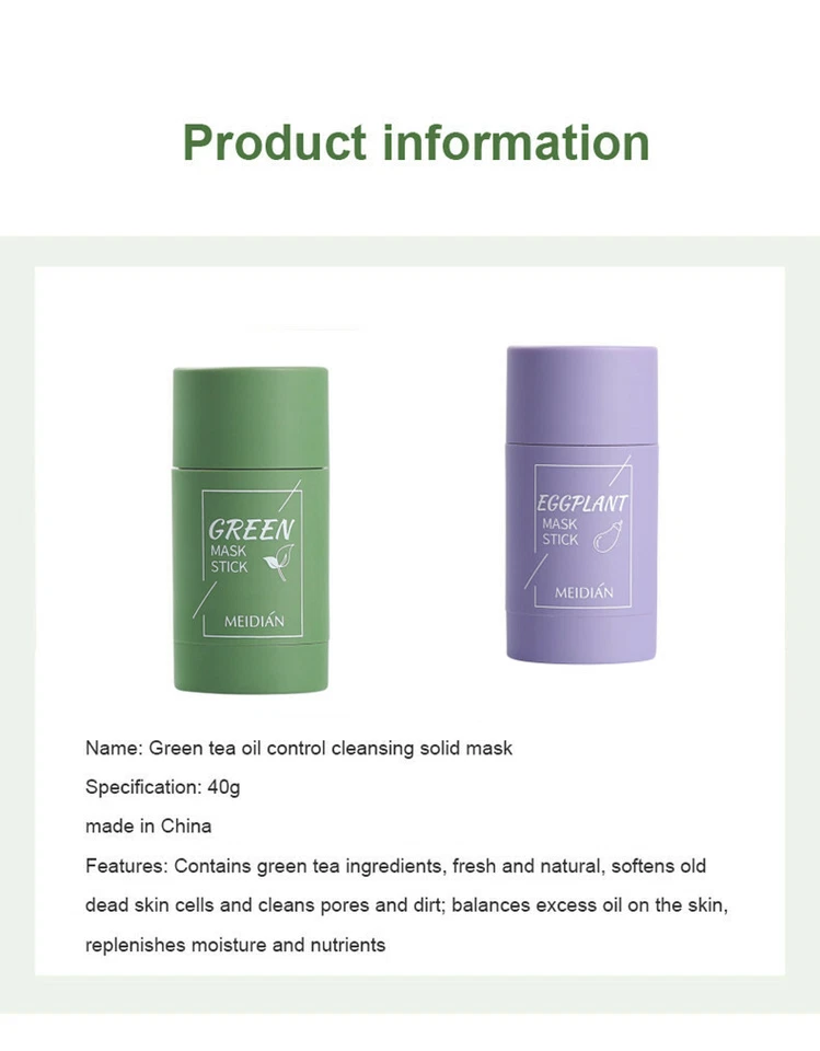 Green Tea Mask Solid Face Mask Stick Oil Control Moisturizing Cleansing Mask - Image 3 of 4