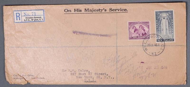 Mayfairstamps New Zealand 1946 Wellington to New York Official Registered cover