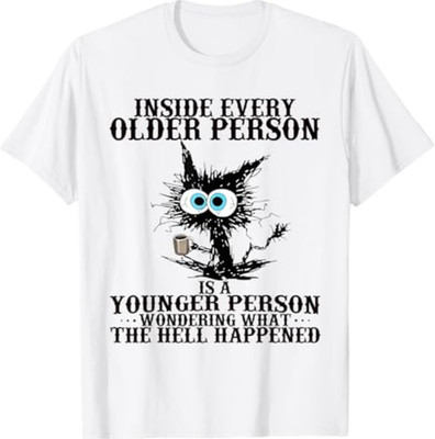 Retro Cat Inside Every Older Person is A Younger Person Meme T-Shirt