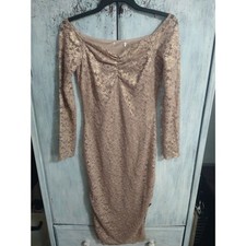 Lace Off The Shoulder Dress Md Beige Vintage Y2K Cottage Core Feminine