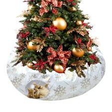 Plush Snowflake Pattern Cat Tunnel Bed Under Christmas Tree with Premium Gold...