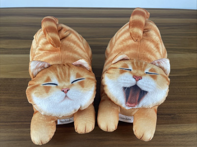 OPENHAHAHA Cat-Shaped Plush Women Slippers Orange (See Photo Measurements Size)