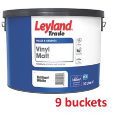 9 x Leyland Trade Vinyl Matt Emulsion Paint  Brilliant White 10L Interior Walls