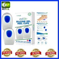 Gel Heel Cups - Silicone Cushion Inserts for Plantar Fasciitis Relief, Blue, S/M