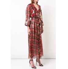 Alice + Olivia Metallic Red Plaid Sheer Metallic Wrap Dress