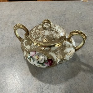 Antique Nippon Hand Painted Double Handles Sugar Bowl