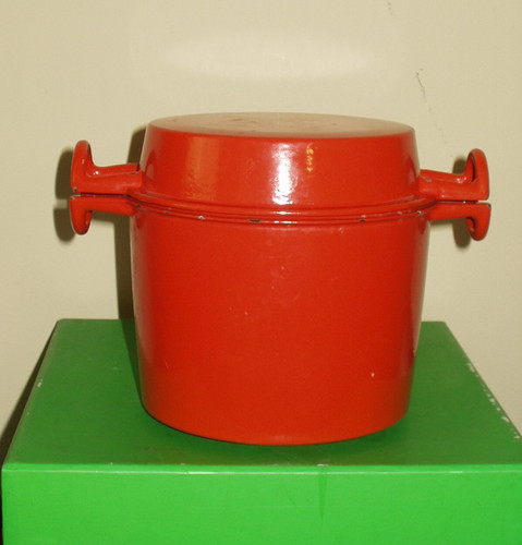 Vintage Dansk Orecast Orange Enamel Cast Iron Dutch Oven Pot - Some rust