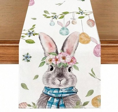Tischläufer Osterhase & Eier Blumen 183 cm x 33 cm festlich Frühling Wohndeko