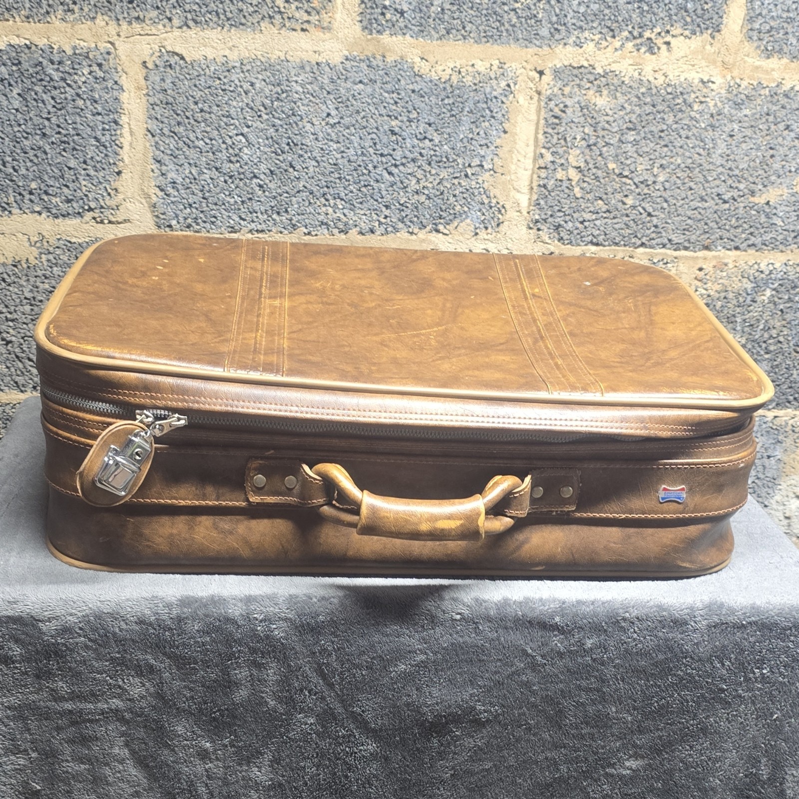 American Tourister Vintage Brown Vinyl Hard Suitcase Locking 1970s