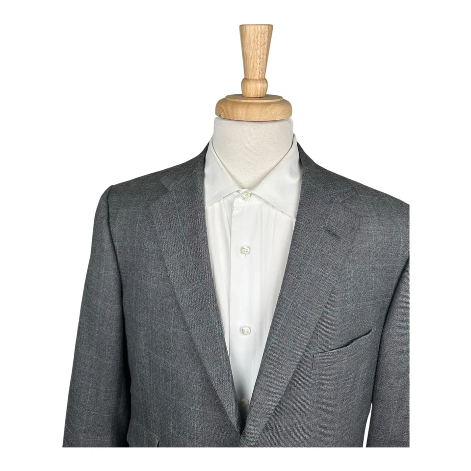 Alfred Dunhill London Current Gray Green Windowpane Checked Wool Suit 44R 38x32 - Image 2 of 4