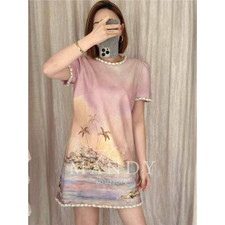 Zimmermann’s dress 2026 Spring Scallop Hem Lavender Print Short Elegant Dress