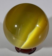 HUGE 4" GOLDEN HONEY FIBER OPTIC CONTEMPORARY MARBLE SPHERE W/STAND MINT