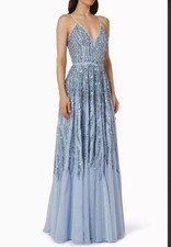 New Mac Duggal Blue Metallic A-Line Gown Sz 2