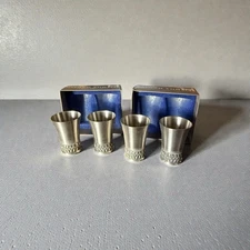 4 Vintage Mastad Pewter Cordial Shotglass- Norway MCM 60s - Boxed - Nils Hansen