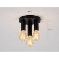 B.K.Licht Retro Deckenleuchte Schwarz 3-Flammig E27 Metall Ø19Cm Vintage