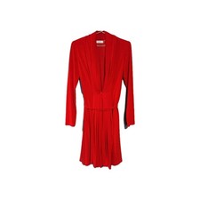 Calvin Klein Red V Neck Dress With Pleated Skirt Gold Hardware Size 10p
