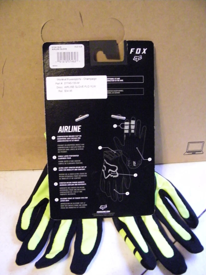 Fox Racing Mens Airline Gloves Clarino Lever Grip Ultra-Light Fluorescent Yellow - Image 2 of 2
