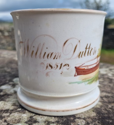 Antique 1851 Coalport Named Presentation Mug, William Dutton, Canal Scene (photo 2)
