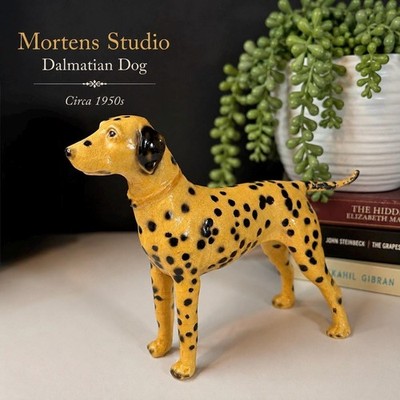 Vintage Mortens Studio Dalmatian Dog Figurine Crackle Glaze Ceramic 7.5  c1950s