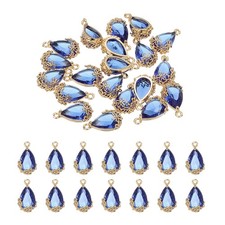 20 Pcs 16 x 9mm Gold Plated Faceted Teardrop Charm, Blue