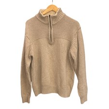 Oscar de la Renta Mens XL Quarter Zip Sweater Beige Fleece Lined Mock Neck