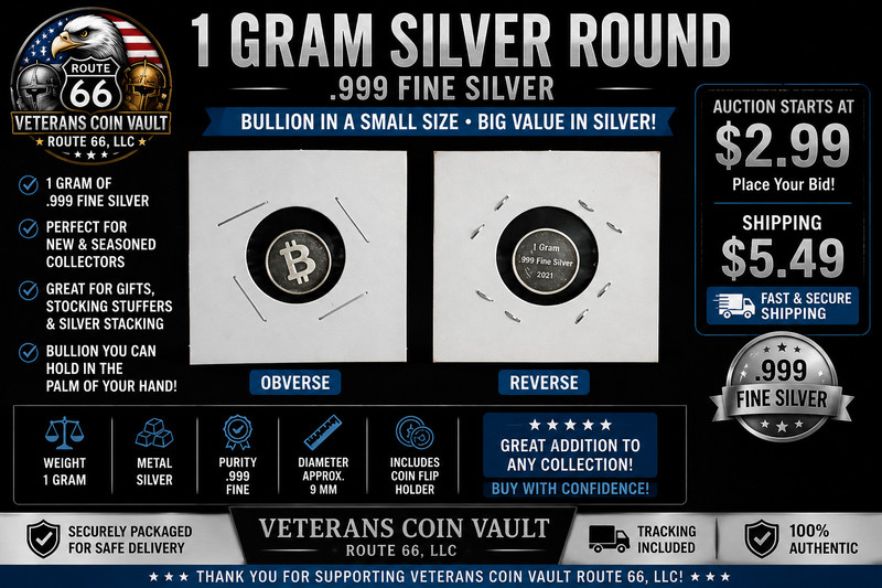 1 Gram .999 Fine Silver Bitcoin Round Bullion Coin 2021 Mini Silver Round