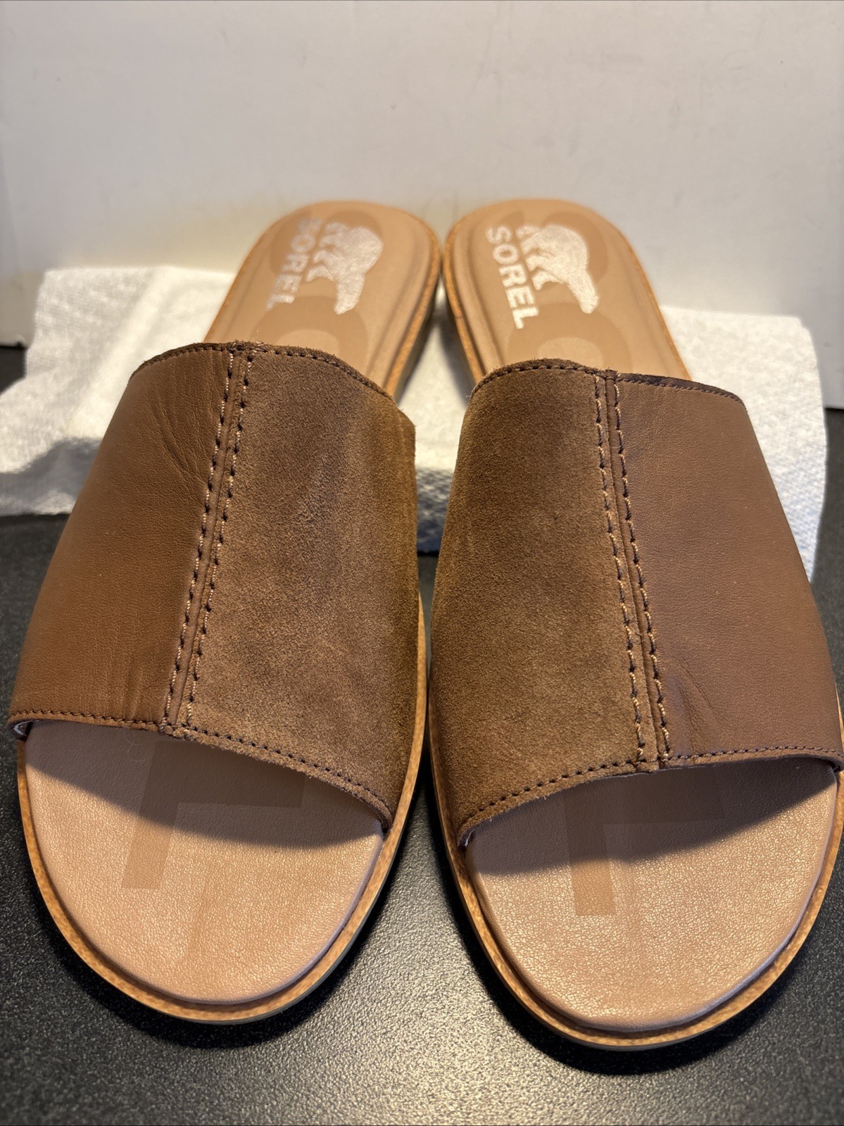 Sorel Ella Slide Split Leather Brown Slip On Sandal Size 8