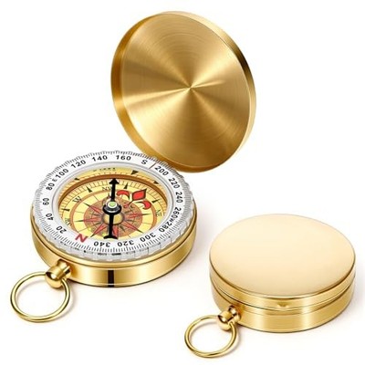 Brass Compass for Hiking Large Dial Pocket Compass with Keychain Loop Camping 