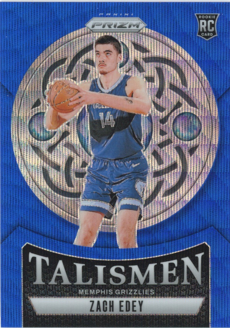 2024-25 Panini Prizm #21 Zach Edey Talismen Prizms Blue Wave #/175