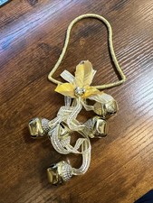 Christmas Holiday Themed Doorknob Door Hanger with Jingle Bells Gold 