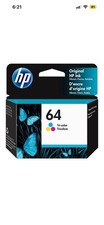 Genuine HP 64 Tri-Color Ink Cartridge Sealed W/o Box - Guaranteed Works 