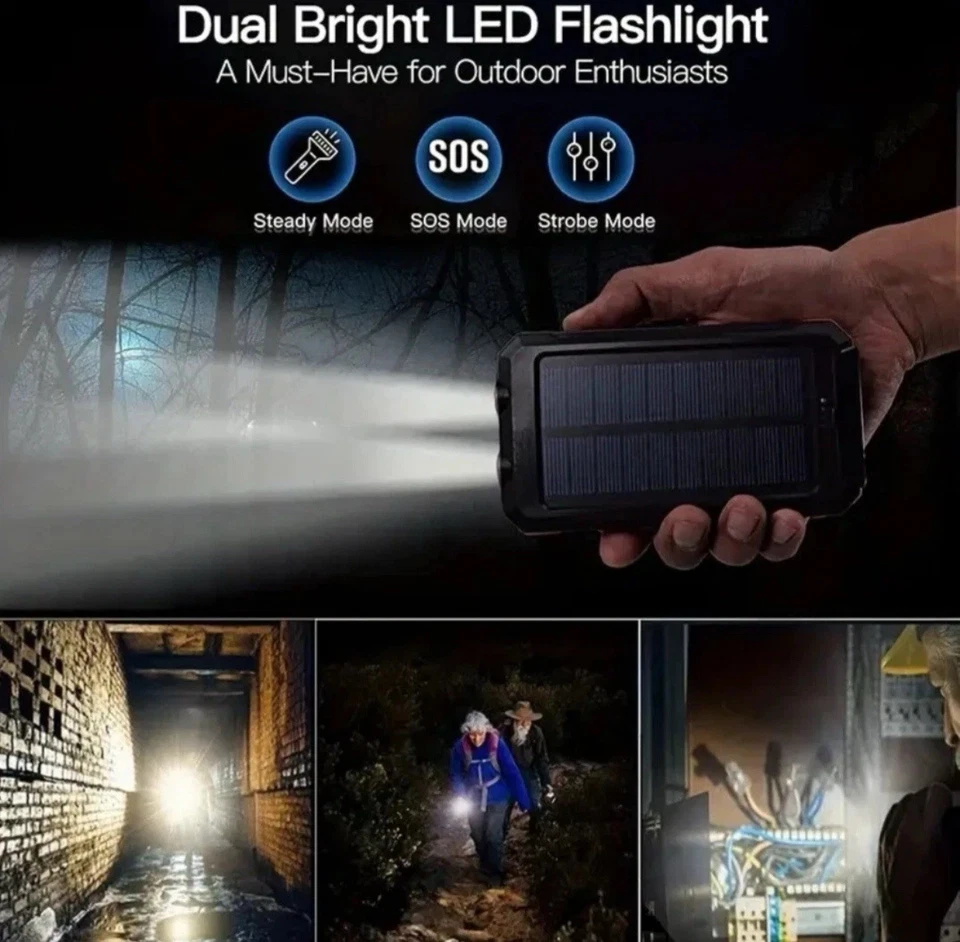 20,000mAh Solar Power Bank with Compass & Dual USB – Waterproof Portable Charger - Image 2 of 4