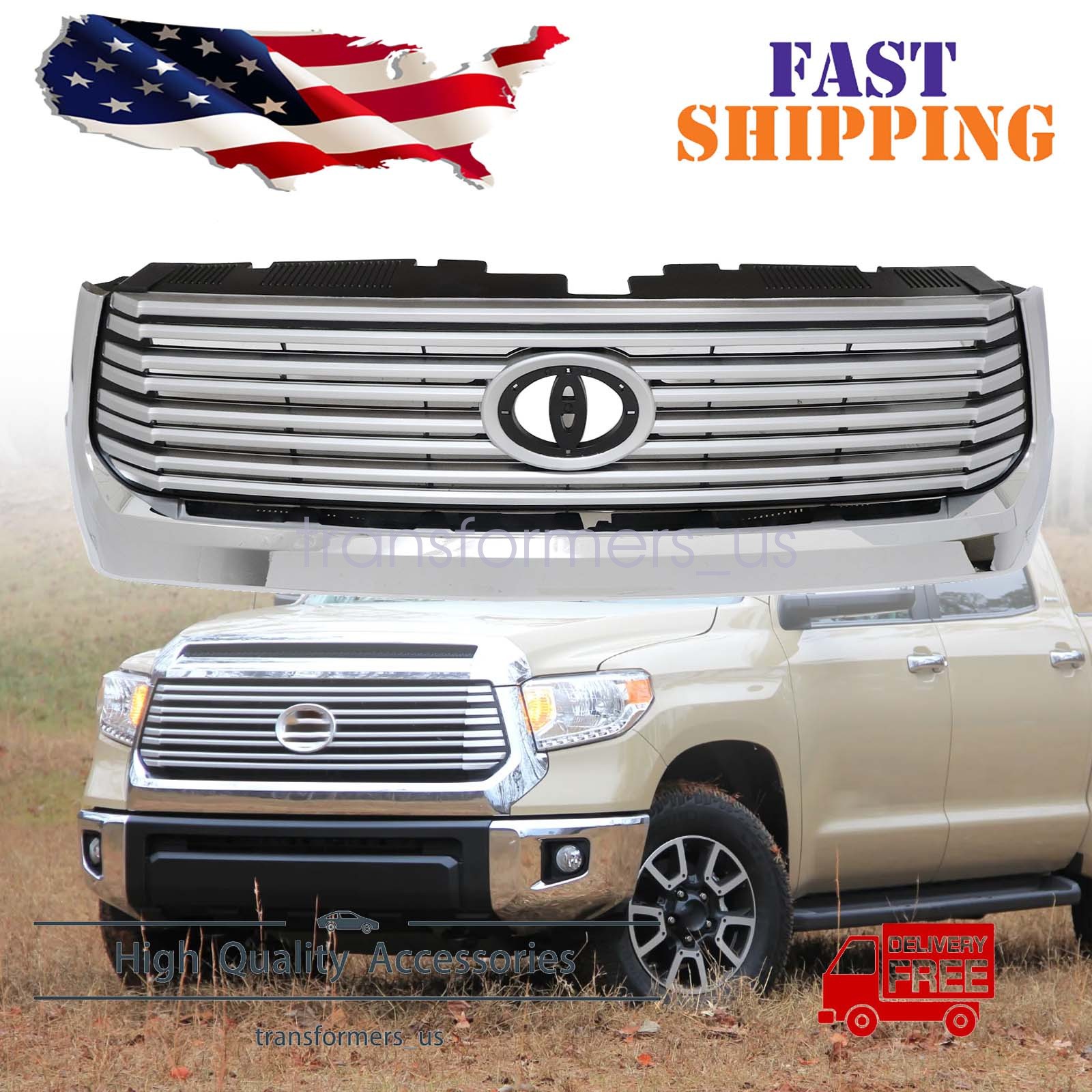 For Toyota Tundra 2014-2017 Plastic Chrome / Silver Front Bumper Grille Assembly