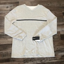Method Mens Large Gray Striped V Neck Long Sl...