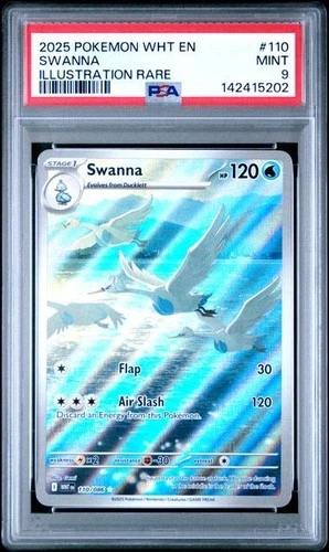 2025 POKEMON WHT EN-WHITE FLARE ILLUSTRATION RARE #110 - SWANNA 110/086 - PSA 9