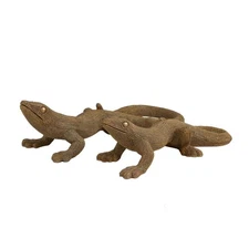 Litton Lane Gold Resin Beaded Lizard Sculpture (Set Of 2)