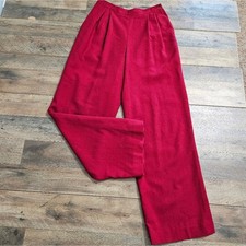 Vintage 100 Wool Red High Rise Pleated Dress Pants 10 Holiday Festive Career