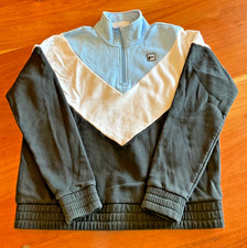 Vintage FILA Quarter Zip Sweatshirt Sz Large Black Blue White Pullover Logo