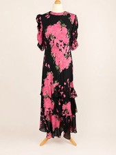 RIXO Evelyn Blossom Pink Floral Tiered Maxi Dress UK10 Designer Occasionwear