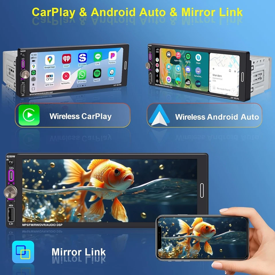 Radio estéreo para automóvil individual 1 Din Android 13 Carplay GPS WIFI BT pantalla táctil 6,9" Foto 4 de 4