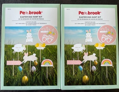 2 BOXES Easter Egg Hunt Kit 26 Yard Signs Stakes, 16 Bunny Prints, 4 Headbands
