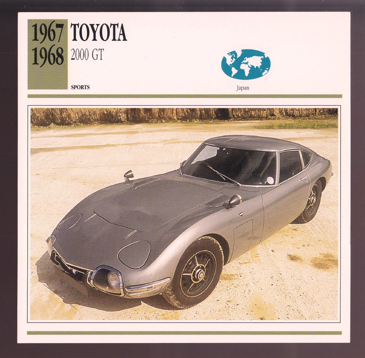 1967 1968 Toyota 2000 GT James Bond Car Photo Spec Sheet Info Stat ATLAS CARD